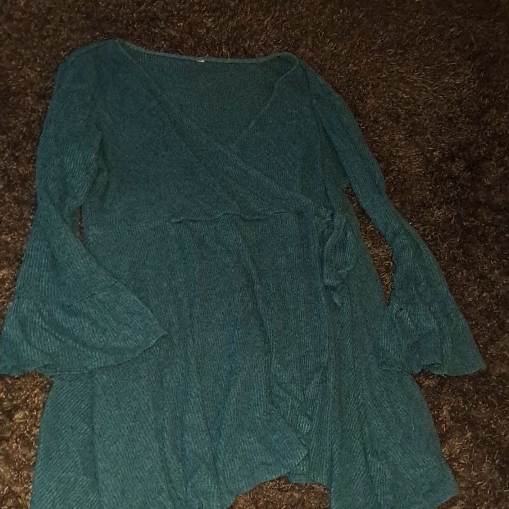 Teal Faux Wrap Dress